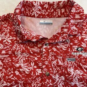 COLUMBIA x GEORGIA BULLDOGS Mens Short Sleeve Hawaiian Button Shirt UGA Large